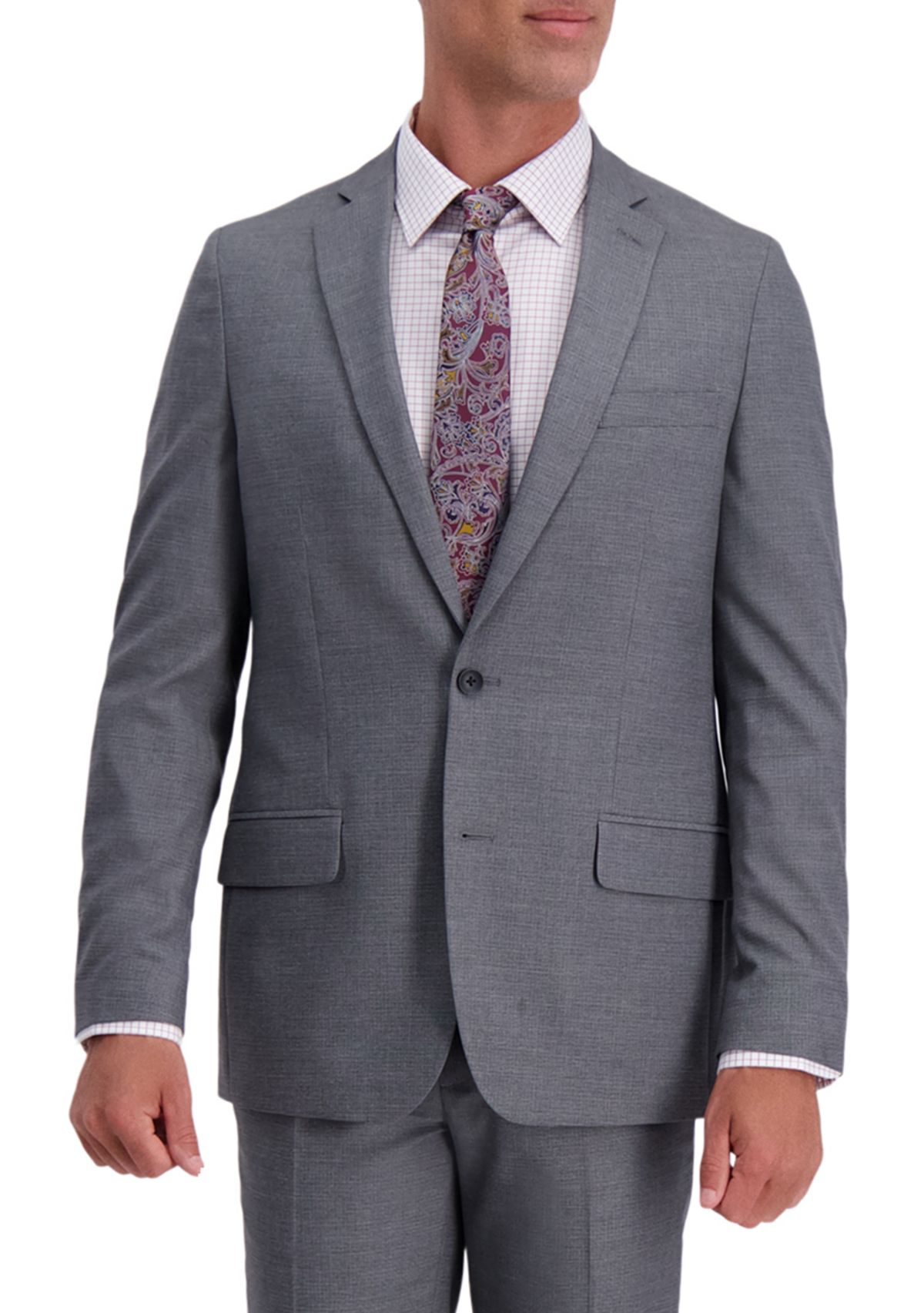 Mens Stretch Subtle Grid Slim Fit 2 Button Side Vent Suit Separate Coat