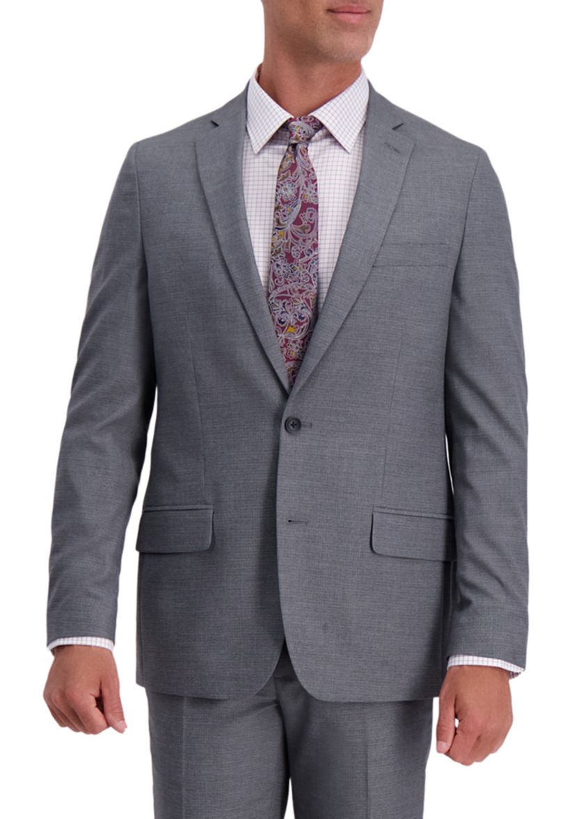 Mens Stretch Subtle Grid Slim Fit 2 Button Side Vent Suit Separate Coat