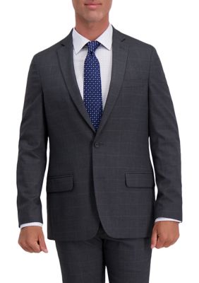 Haggar Men's Stretch Windowpane Slim Fit 2 Button Side Vent Suit Separate Coat, Grey, 42 Long