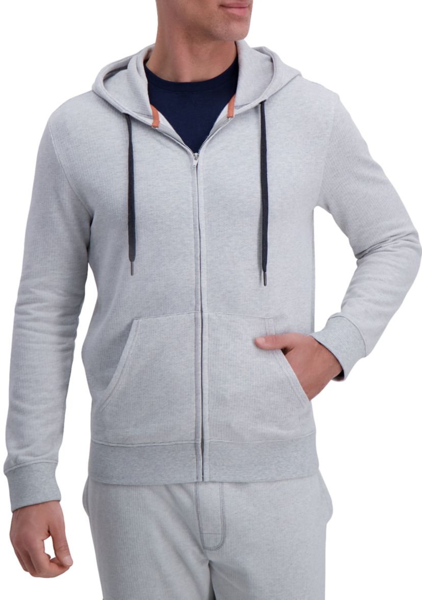Full Zip Textured Fleece Hoodie Sweatshirt
