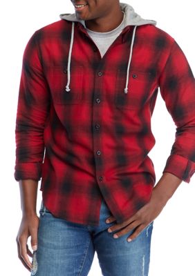 grey hoodie red flannel