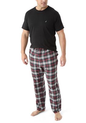 Nautica Men's Big & Tall Plaid Pajama Pants Set, Black, XL Tall