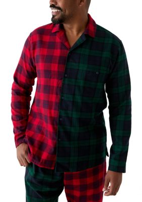 Nautica Men's Big & Tall Plaid Pajama Shirt, Red, 2XL Tall