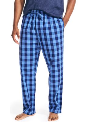 Nautica Mens pull on black/blue plaid pajama pants w/ drawstring, size  Large (L)