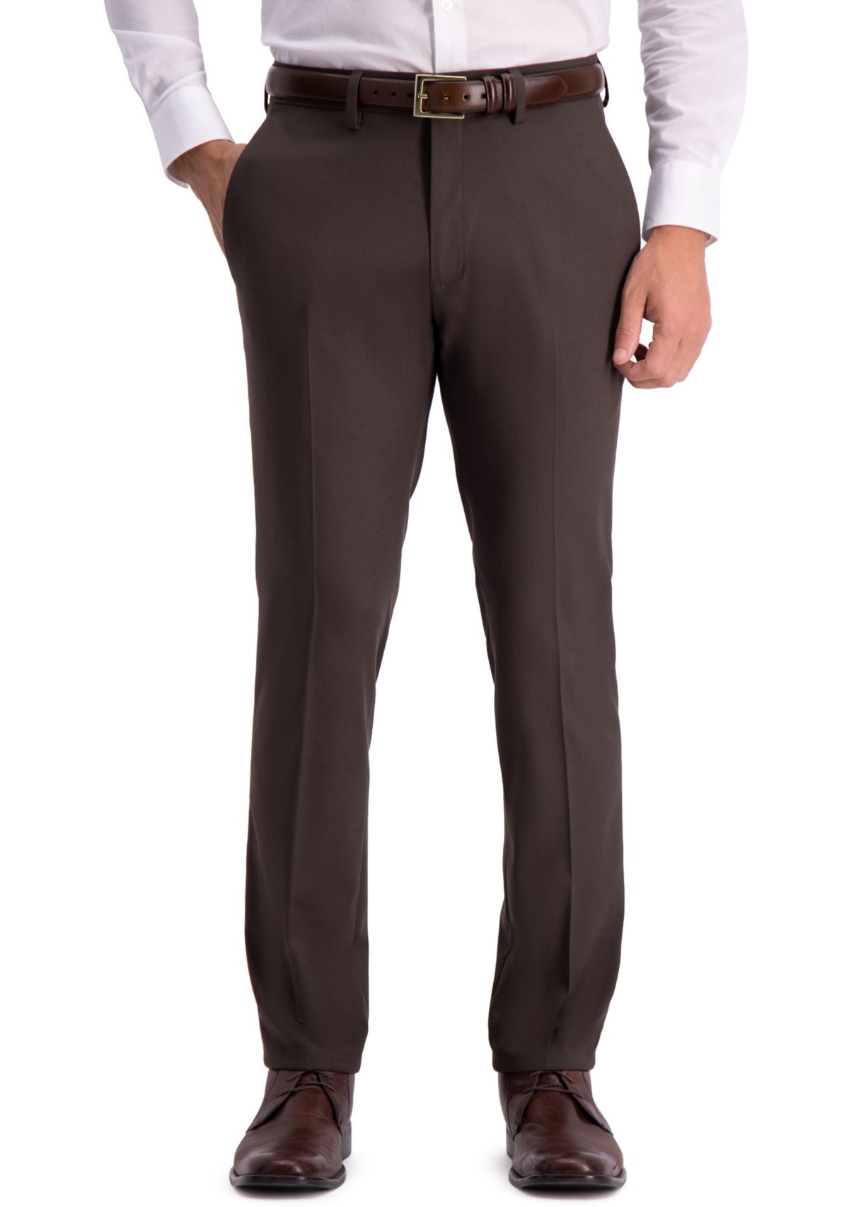 Stretch Shadow Check Slim Fit Flat Front Dress Pants