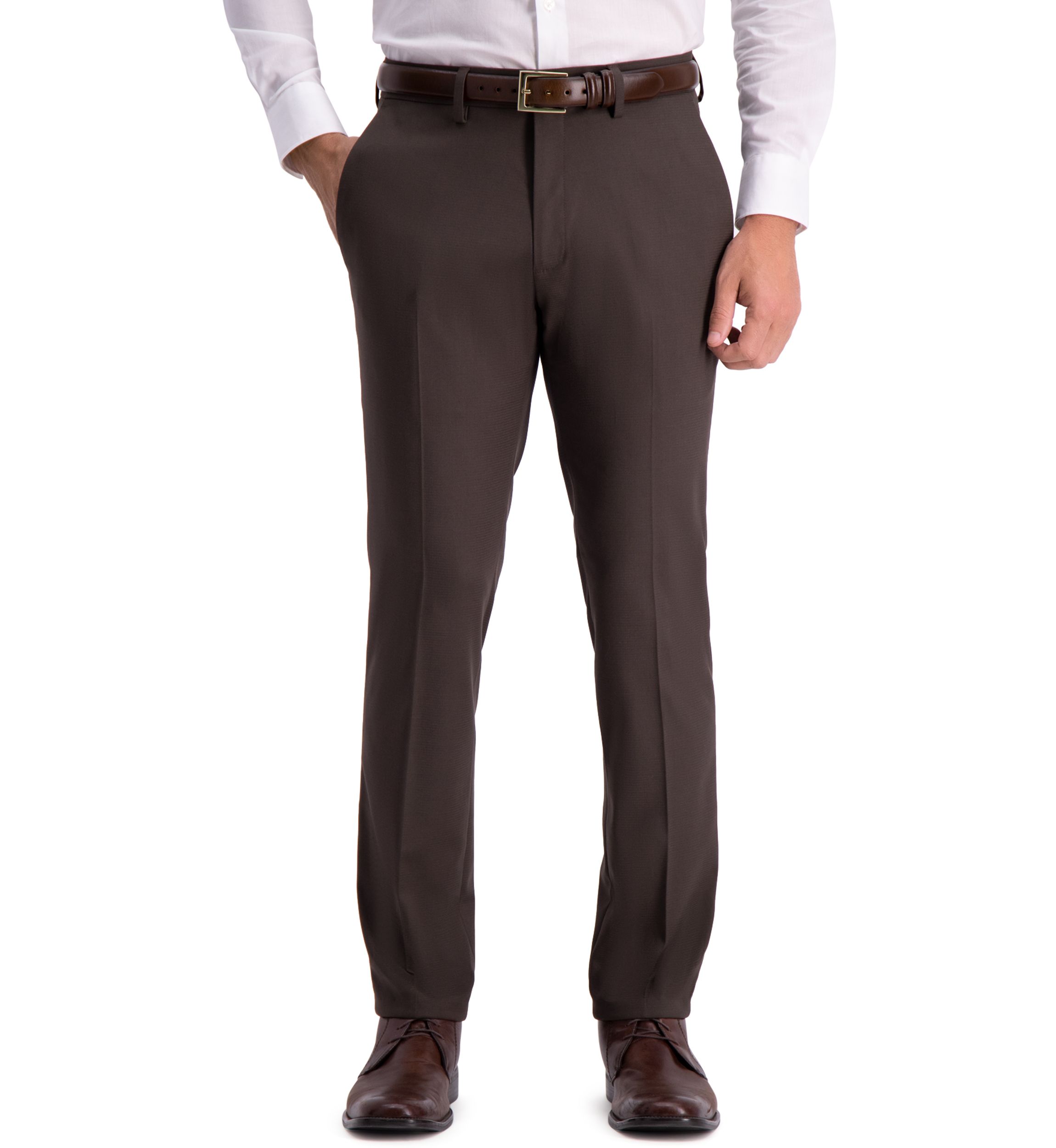 Stretch Shadow Check Slim Fit Flat Front Dress Pants
