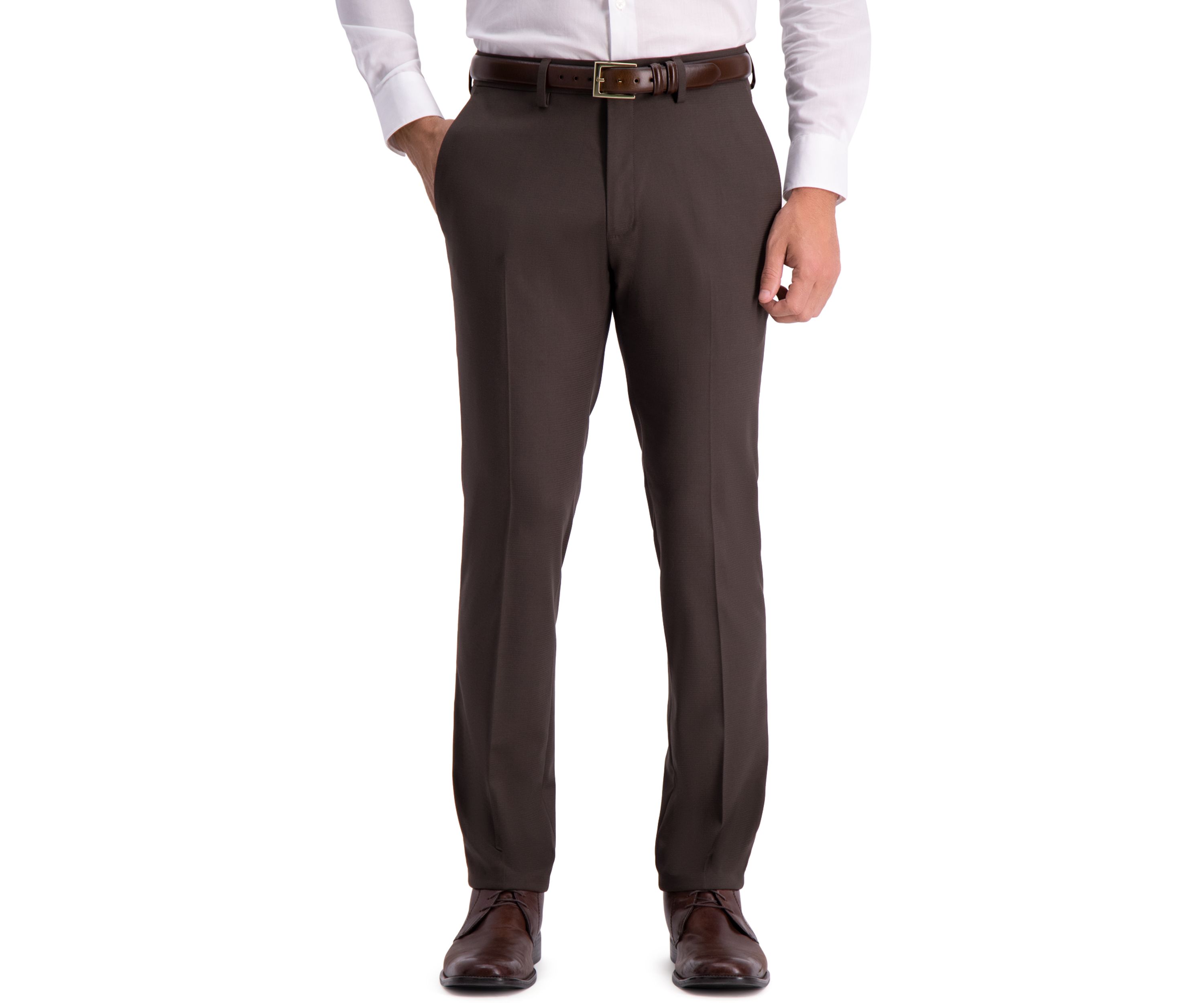 Stretch Shadow Check Slim Fit Flat Front Dress Pants