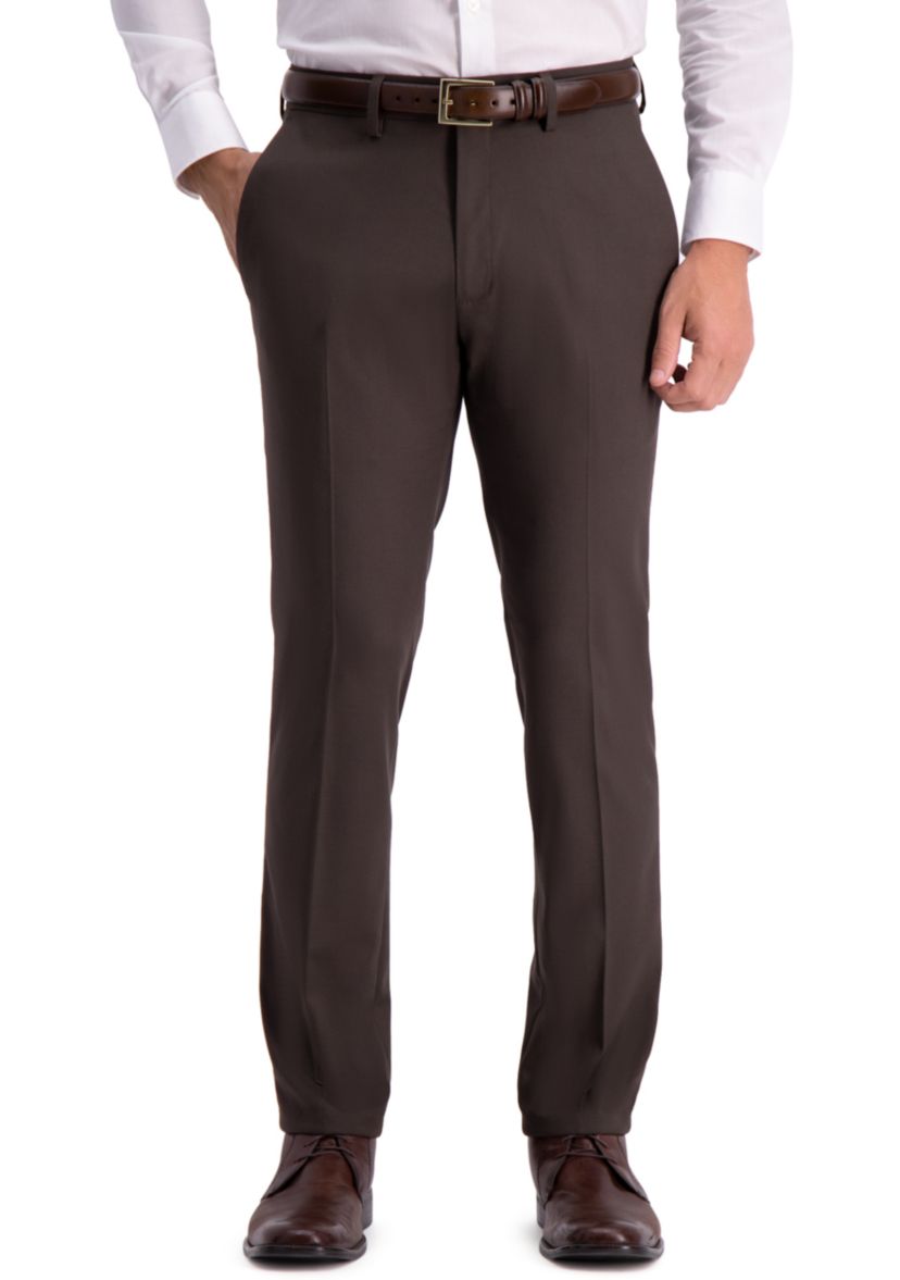 Stretch Shadow Check Slim Fit Flat Front Dress Pants