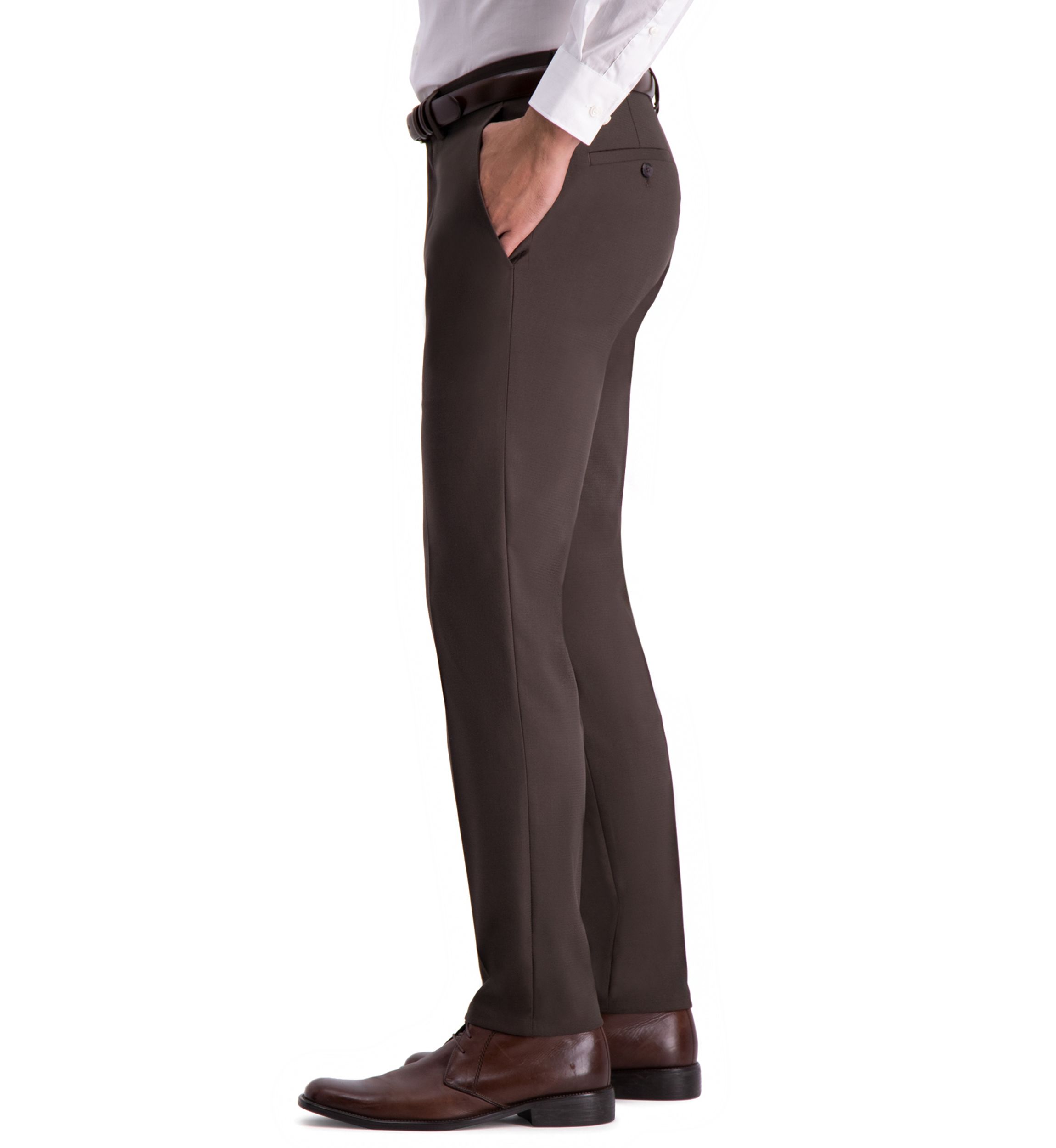 Stretch Shadow Check Slim Fit Flat Front Dress Pants