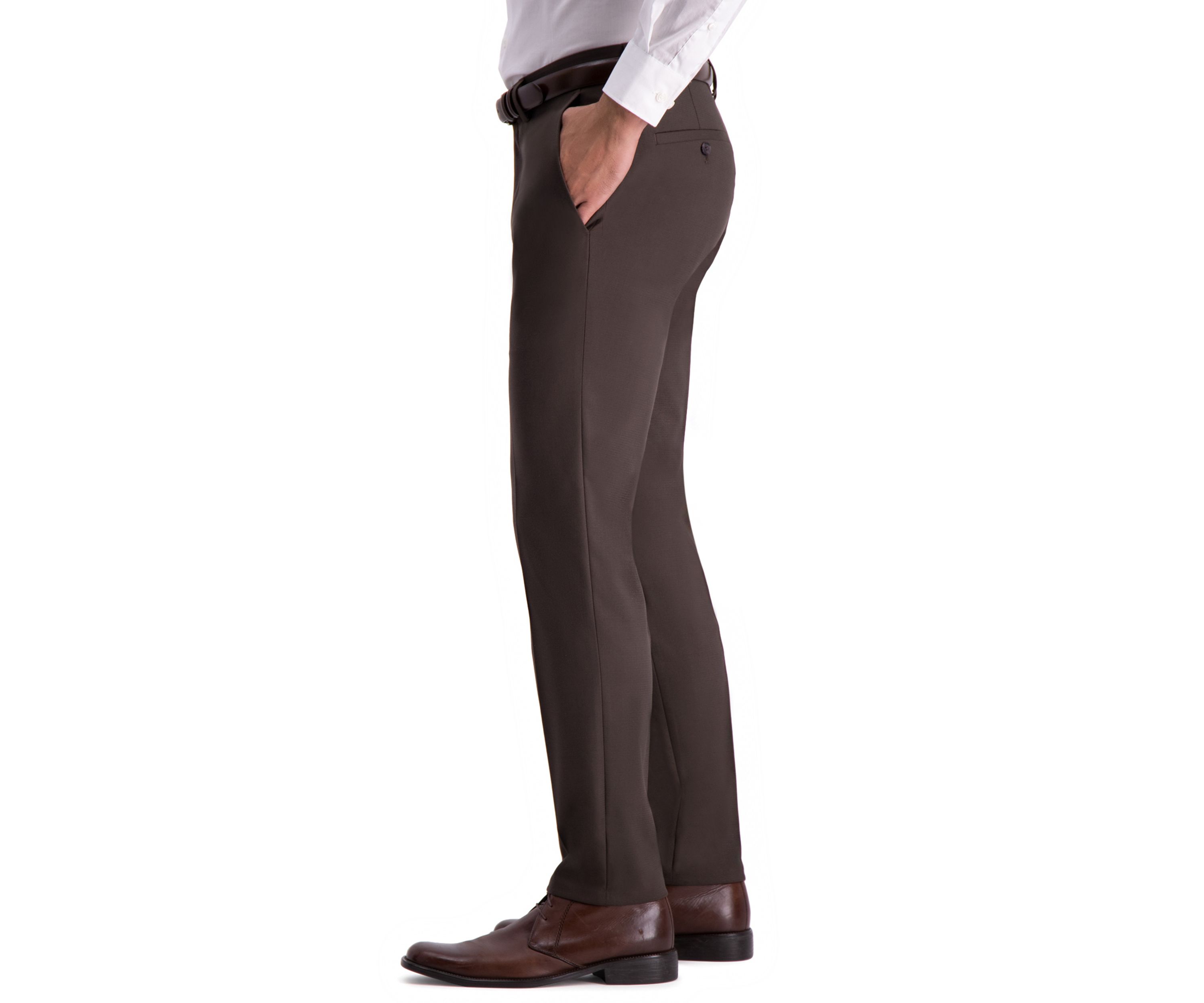 Stretch Shadow Check Slim Fit Flat Front Dress Pants