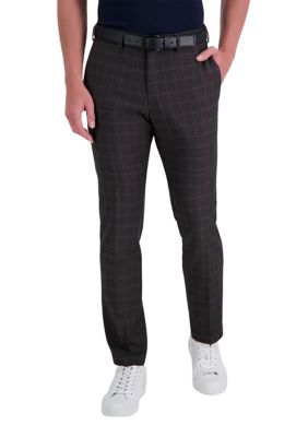 Stretch Double Windowpane Slim Fit Flex Waistband Flat Front Dress Pants