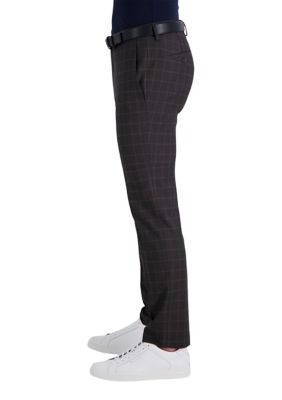 Stretch Double Windowpane Slim Fit Flex Waistband Flat Front Dress Pants