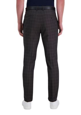 Stretch Double Windowpane Slim Fit Flex Waistband Flat Front Dress Pants