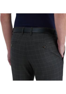 Stretch Double Windowpane Slim Fit Flex Waistband Flat Front Dress Pants