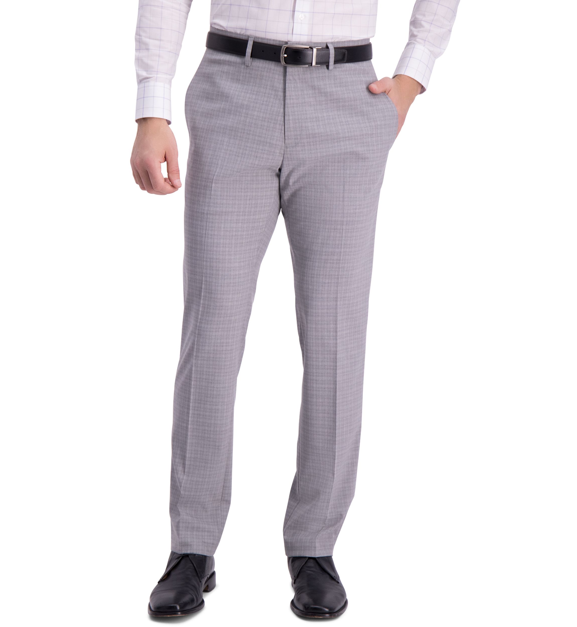 Stretch Mini Plaid Slim Fit Flat Front Dress Pants