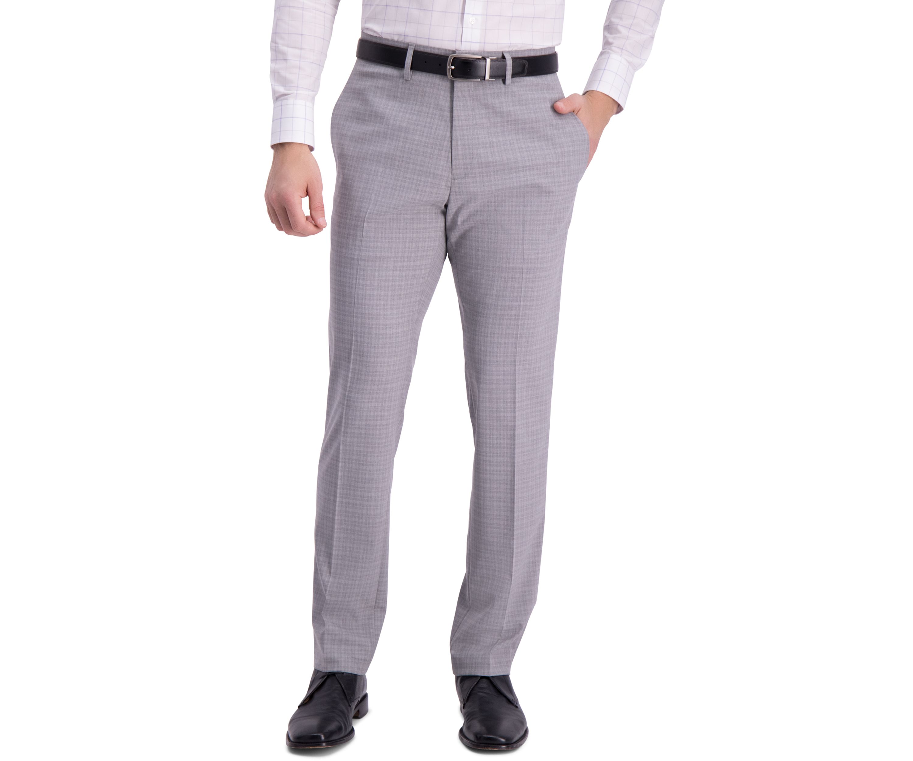 Stretch Mini Plaid Slim Fit Flat Front Dress Pants