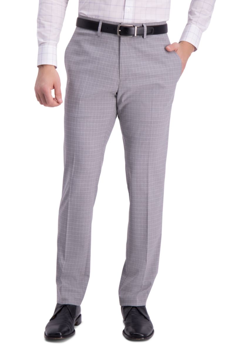 Stretch Mini Plaid Slim Fit Flat Front Dress Pants