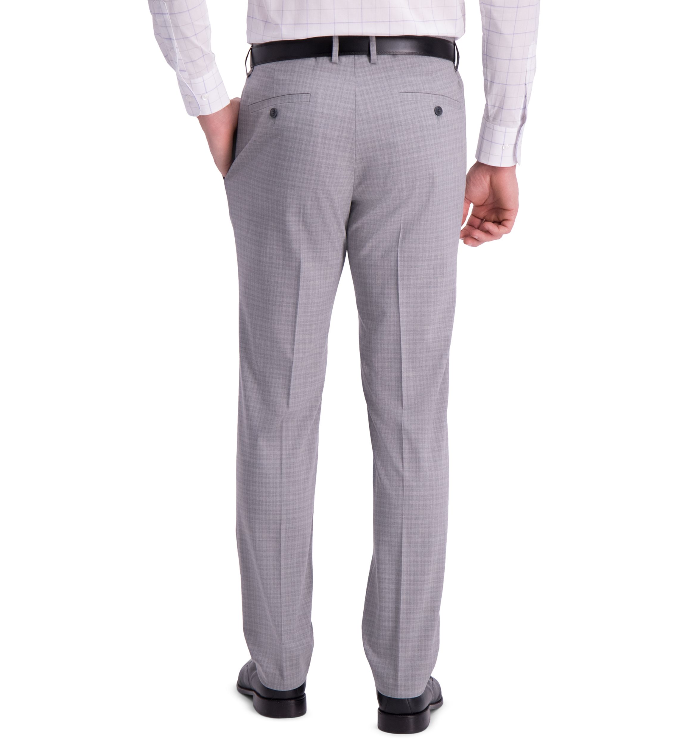 Stretch Mini Plaid Slim Fit Flat Front Dress Pants