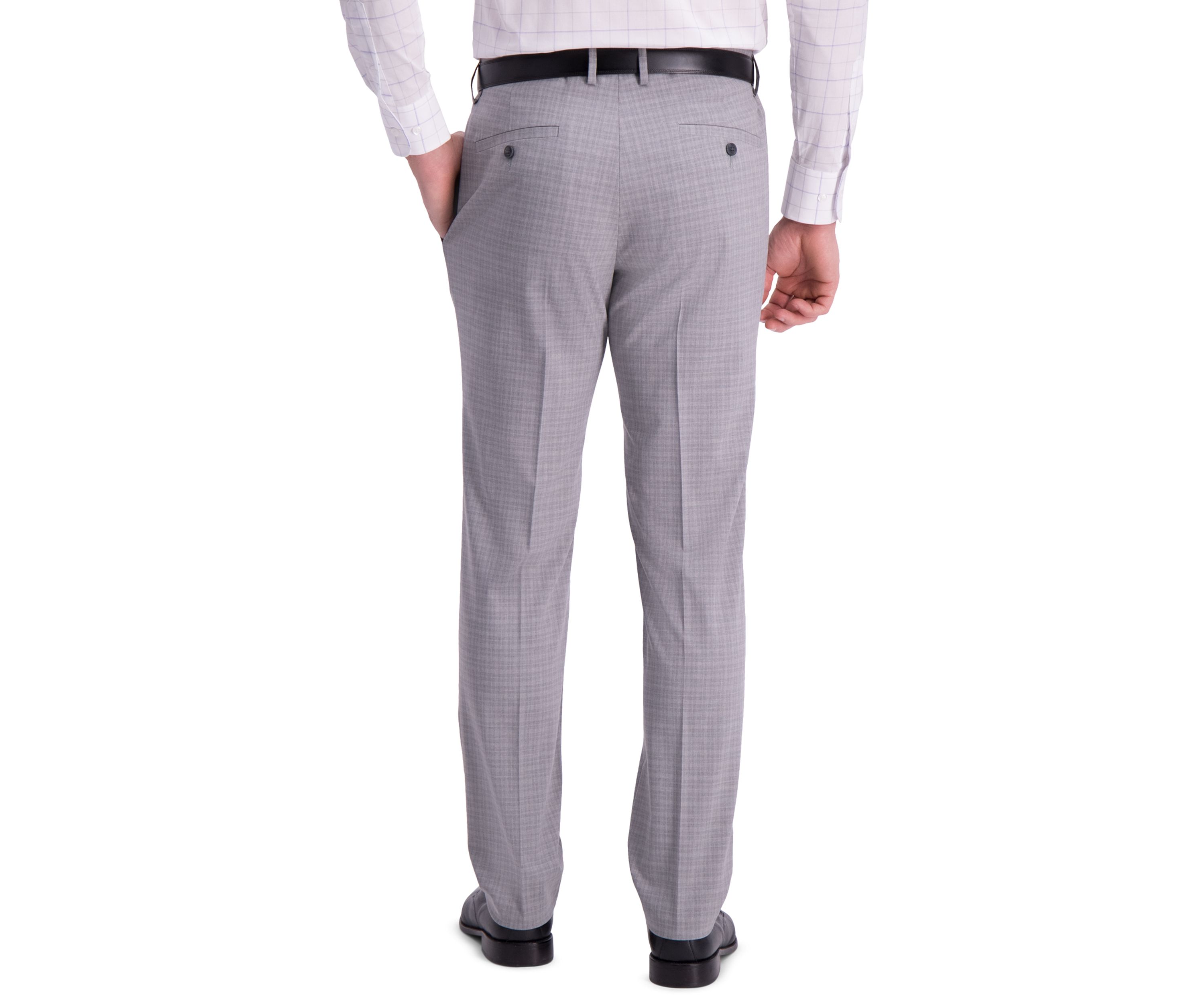 Stretch Mini Plaid Slim Fit Flat Front Dress Pants