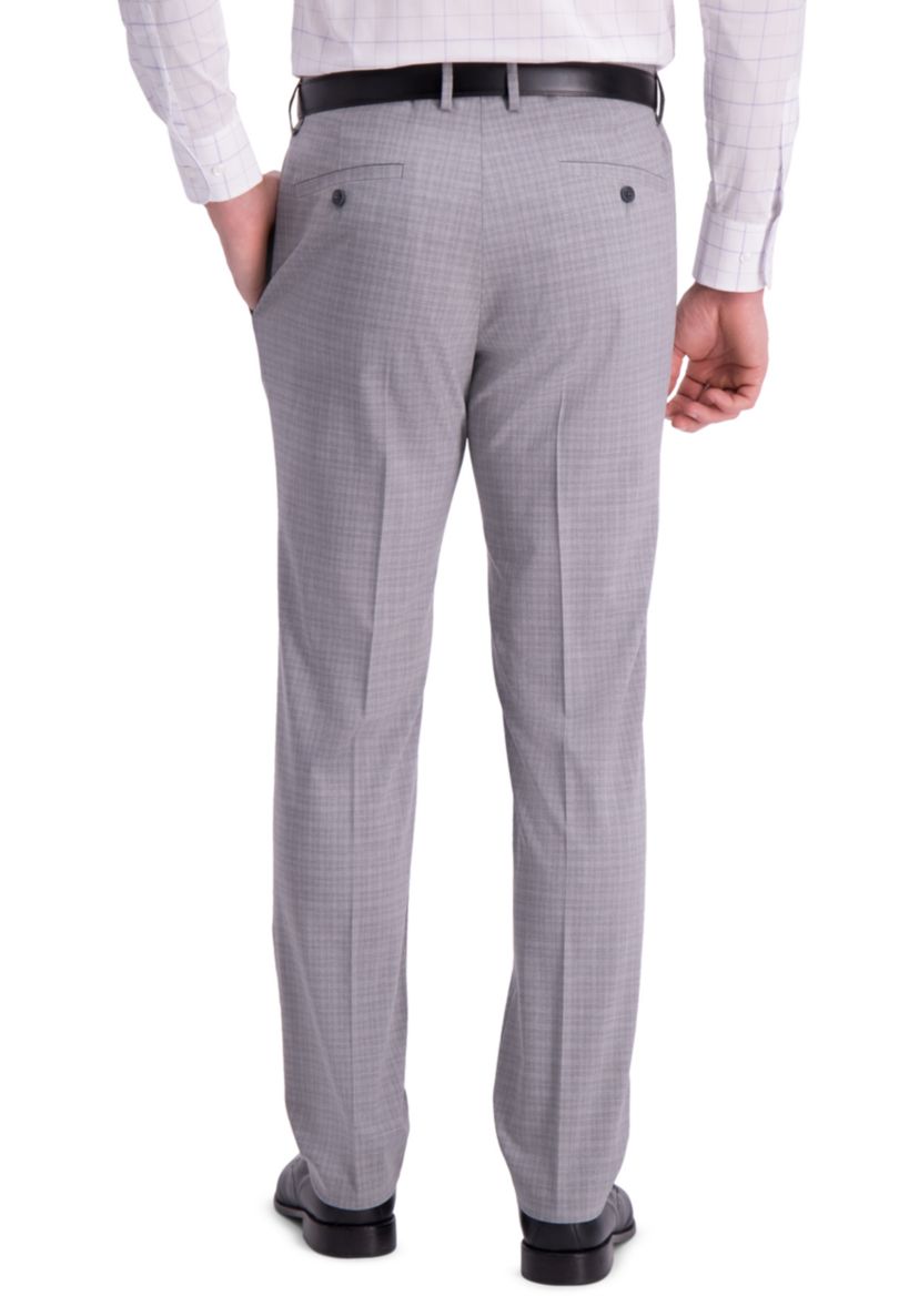 Stretch Mini Plaid Slim Fit Flat Front Dress Pants