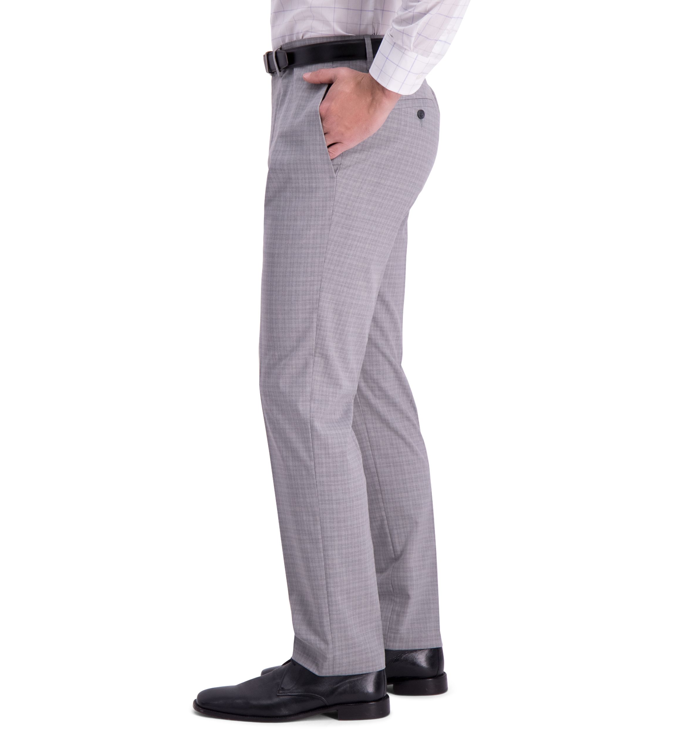 Stretch Mini Plaid Slim Fit Flat Front Dress Pants