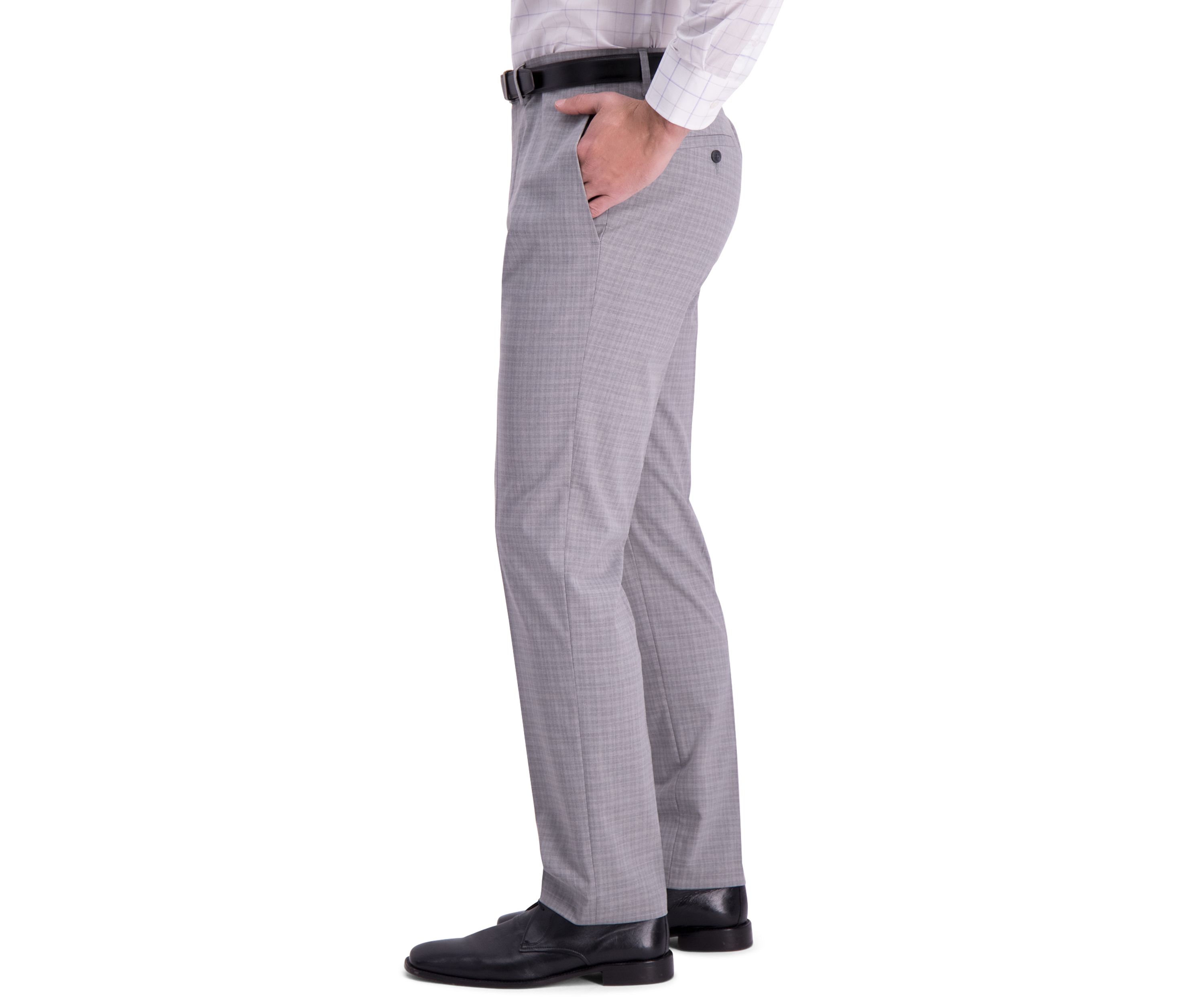 Stretch Mini Plaid Slim Fit Flat Front Dress Pants