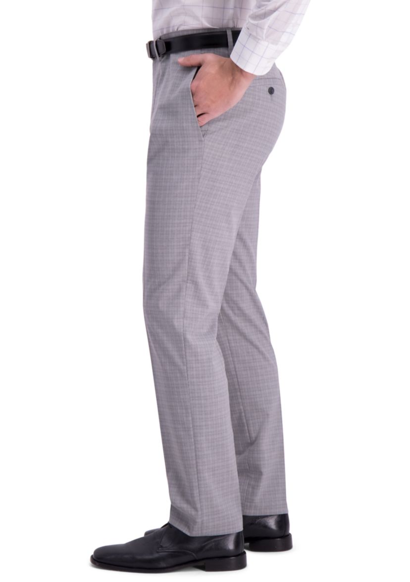 Stretch Mini Plaid Slim Fit Flat Front Dress Pants