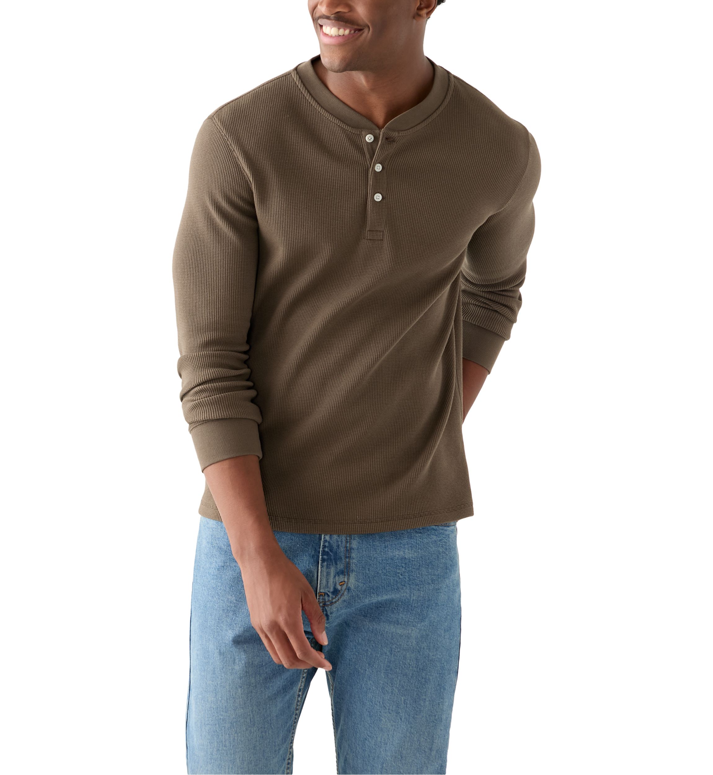 Mens Solid Henley Thermal Shirt