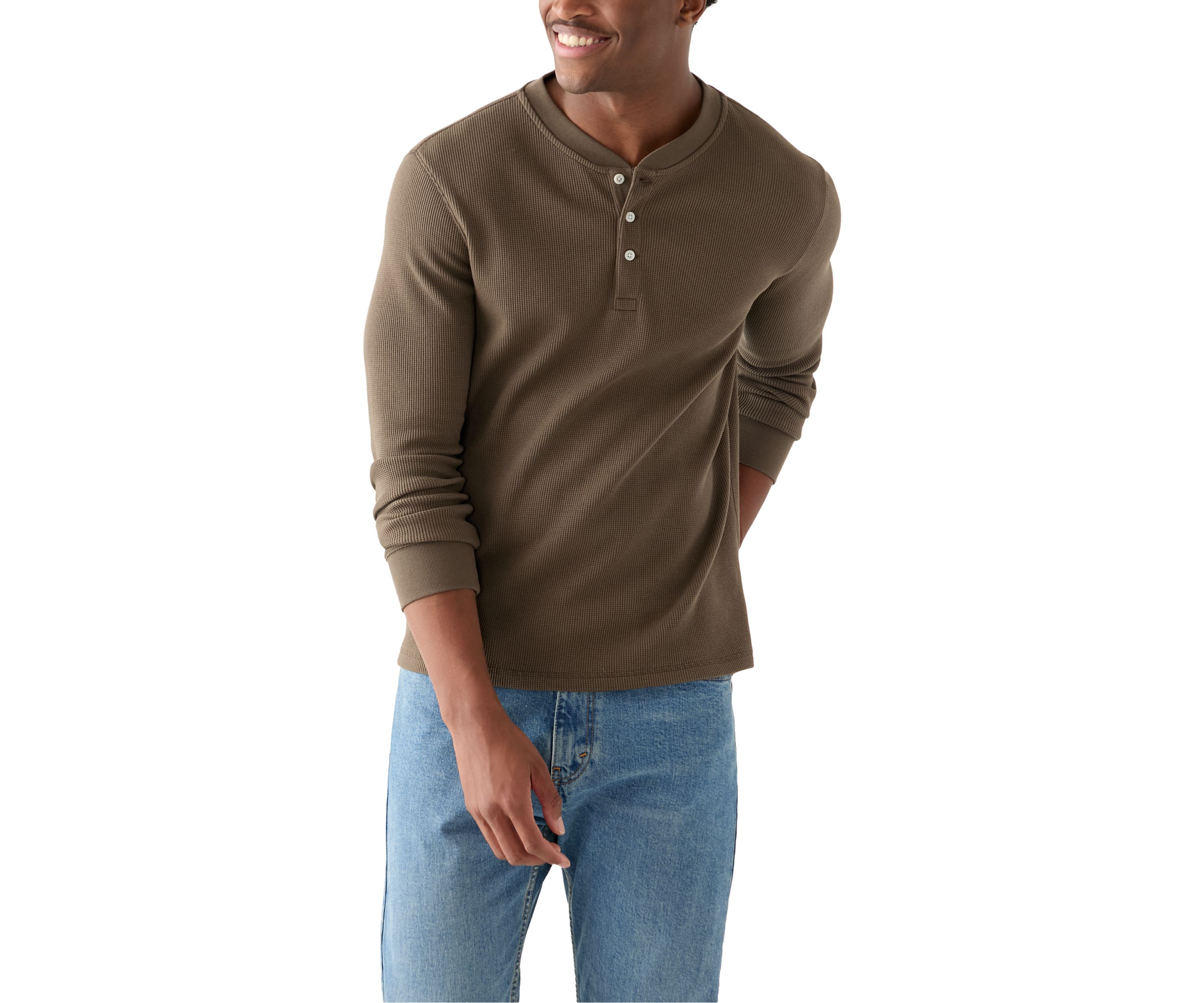 Mens Solid Henley Thermal Shirt