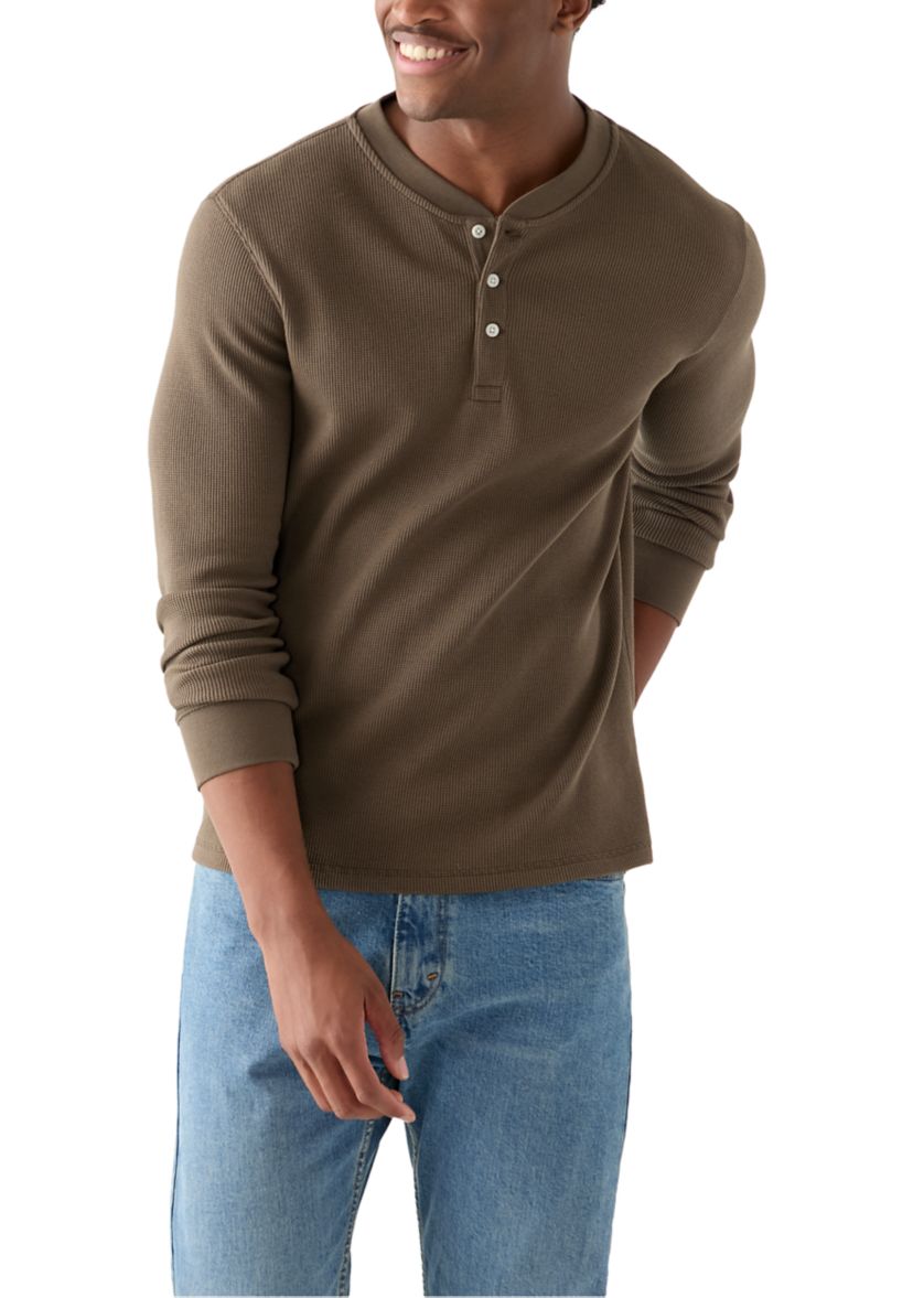 Mens Solid Henley Thermal Shirt