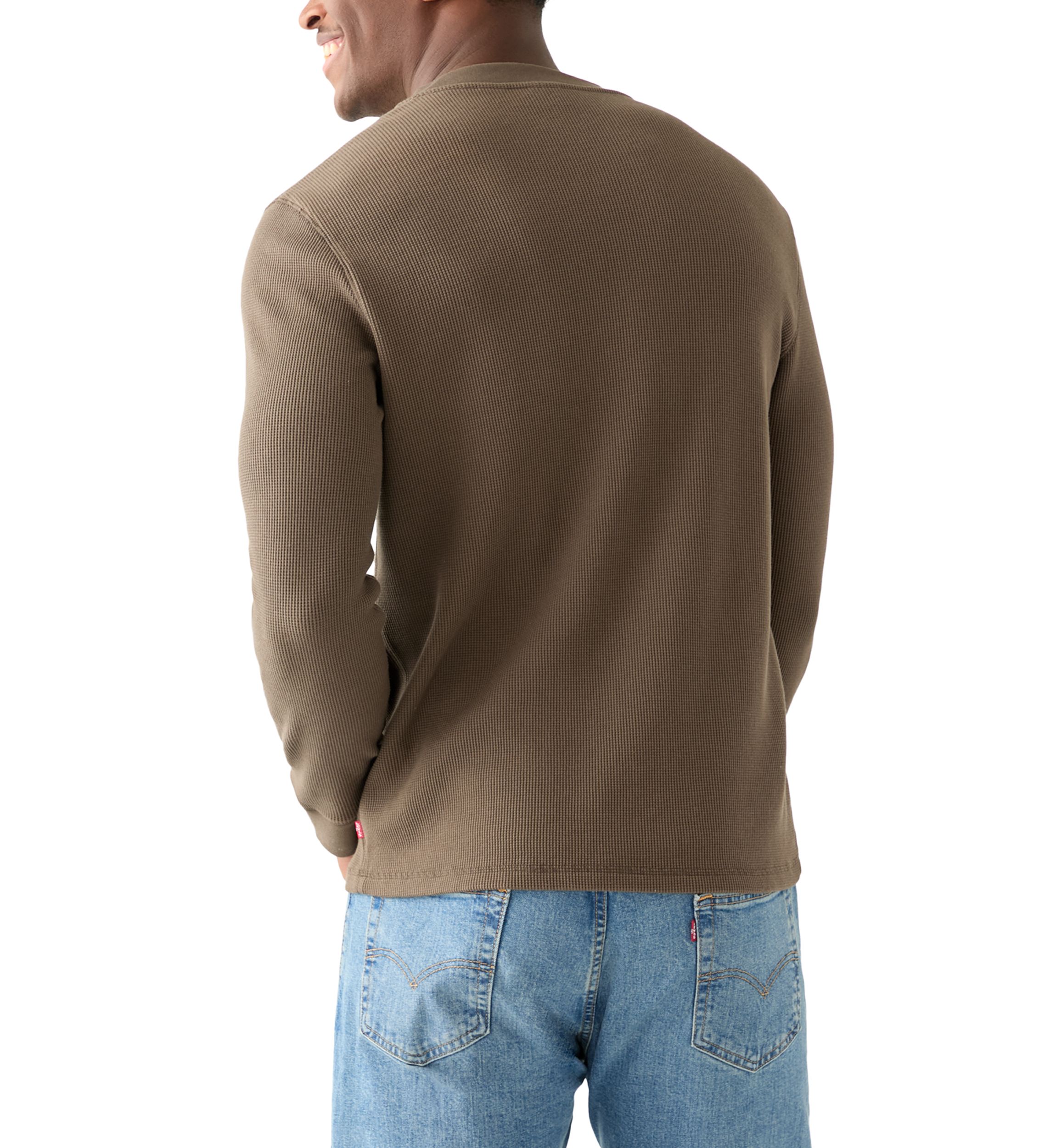 Mens Solid Henley Thermal Shirt