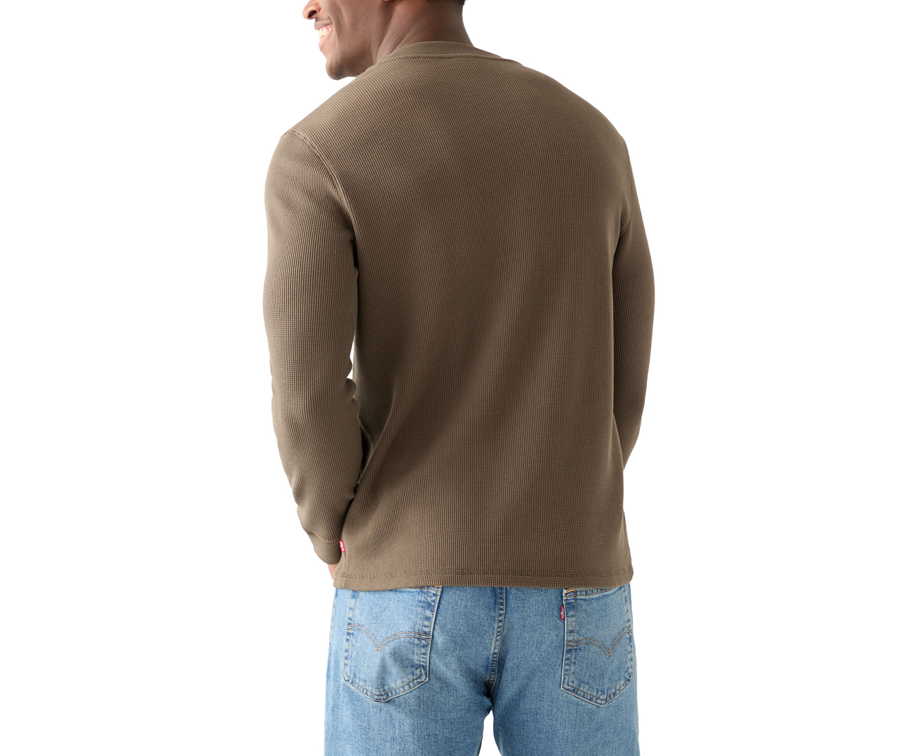 Mens Solid Henley Thermal Shirt