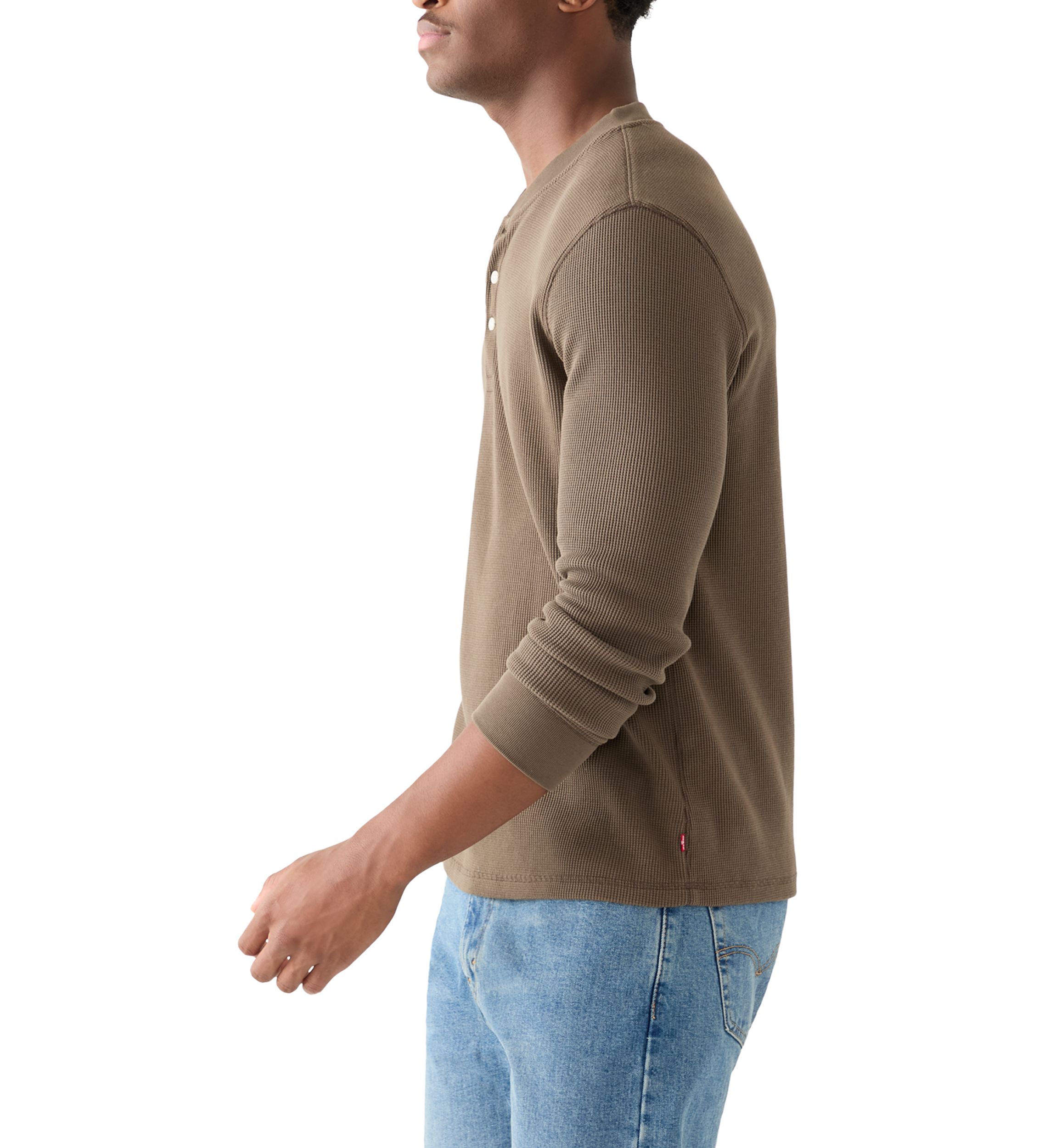 Mens Solid Henley Thermal Shirt