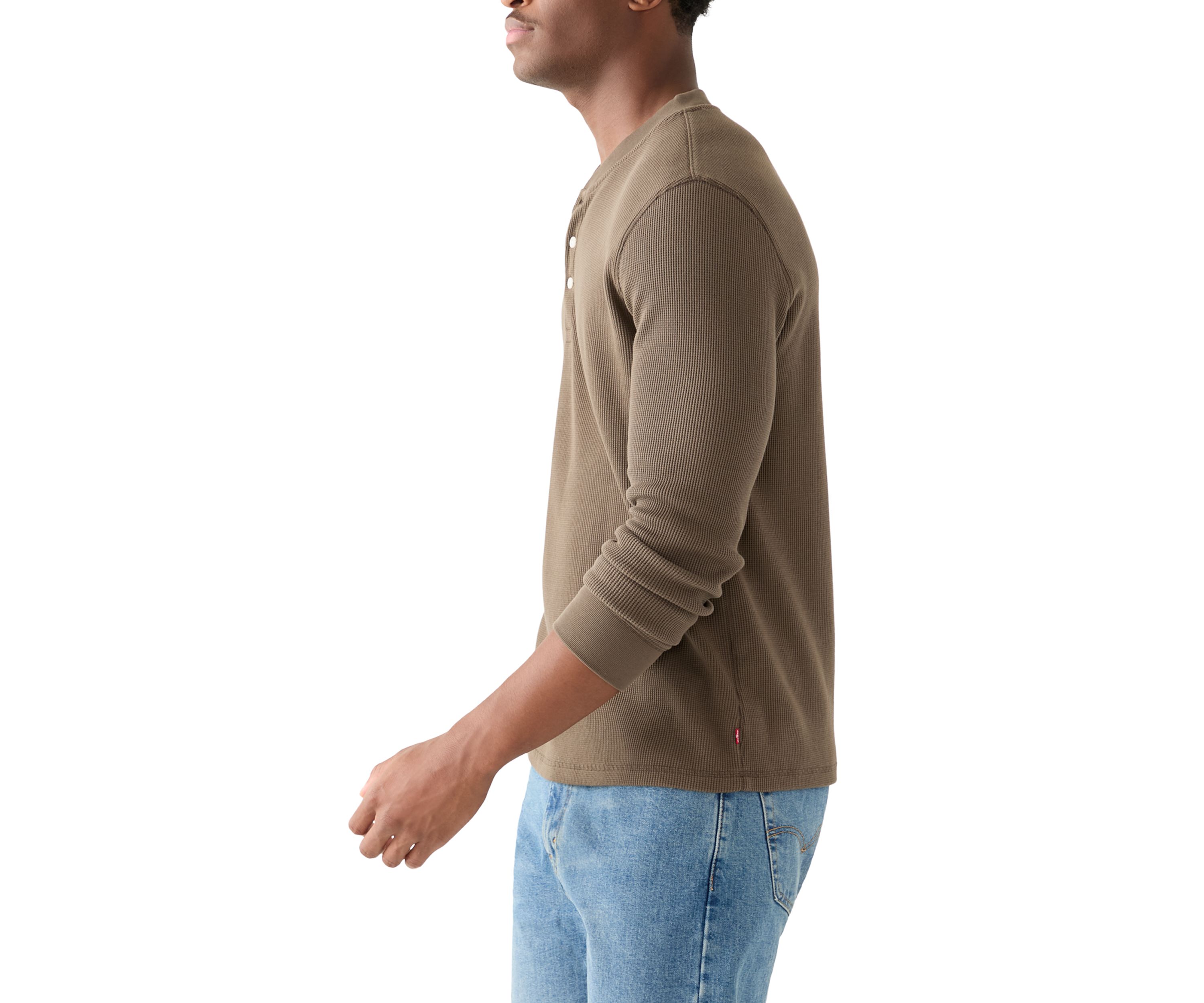 Mens Solid Henley Thermal Shirt