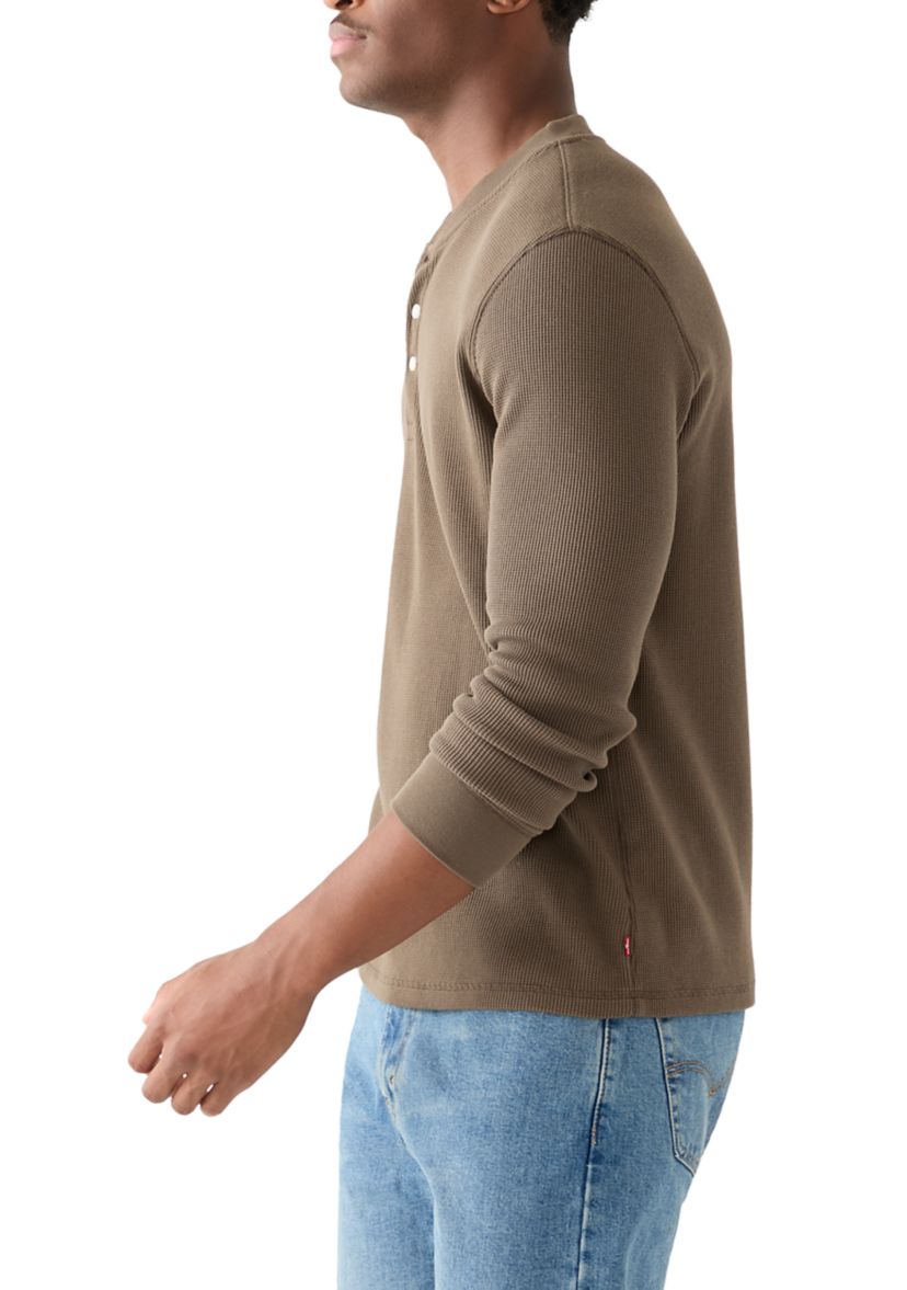 Mens Solid Henley Thermal Shirt
