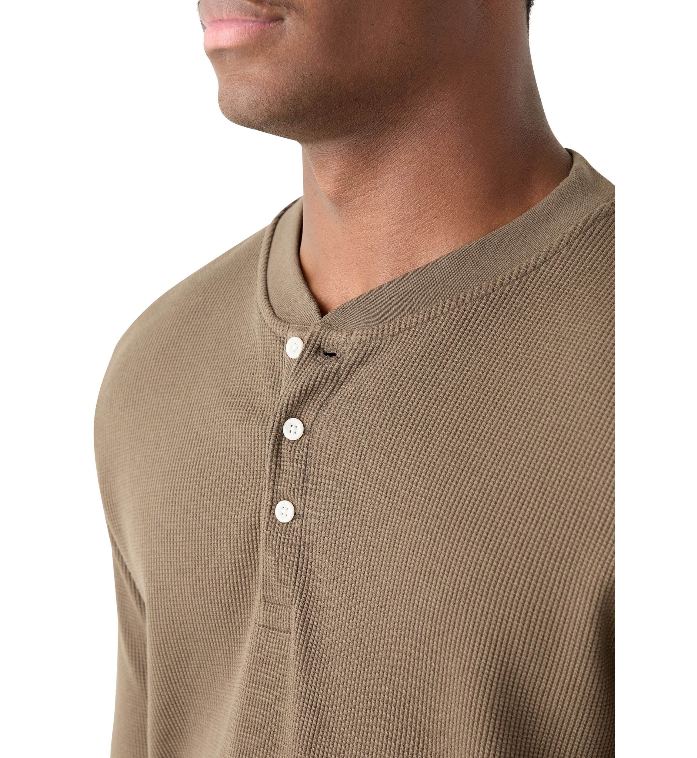 Mens Solid Henley Thermal Shirt