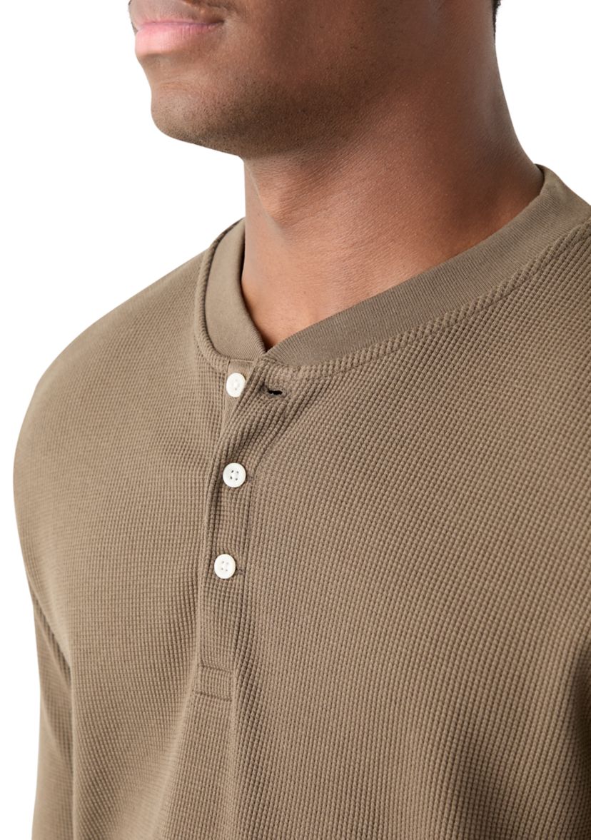 Mens Solid Henley Thermal Shirt