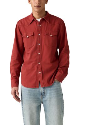 Levi's Men's Long Sleeve Classic Western Denim Shirt, Red, 2XL