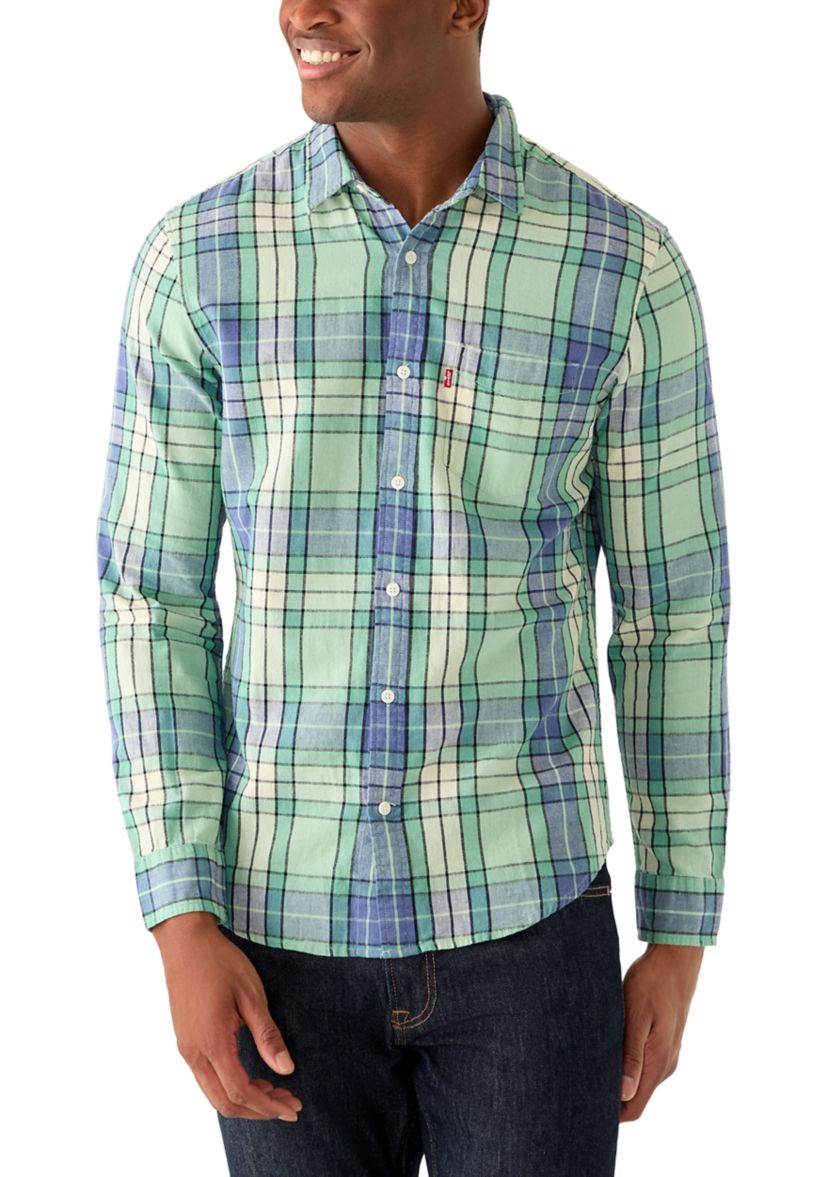 Levi's Men's Classic Jones Plaid Aqua Foam Shirt | Belk