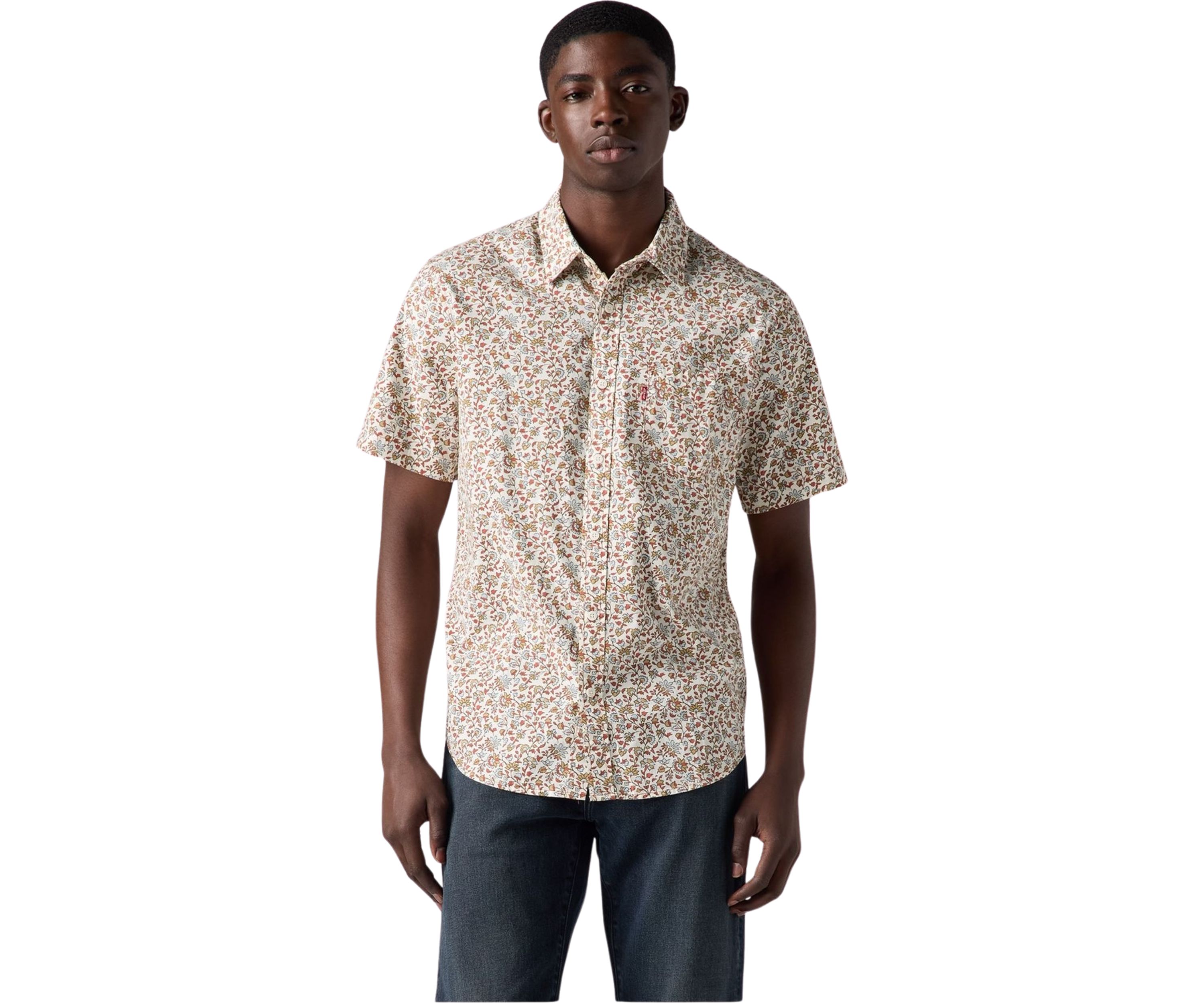 Short Sleeve One Pocket Floral Button Up Shirt 