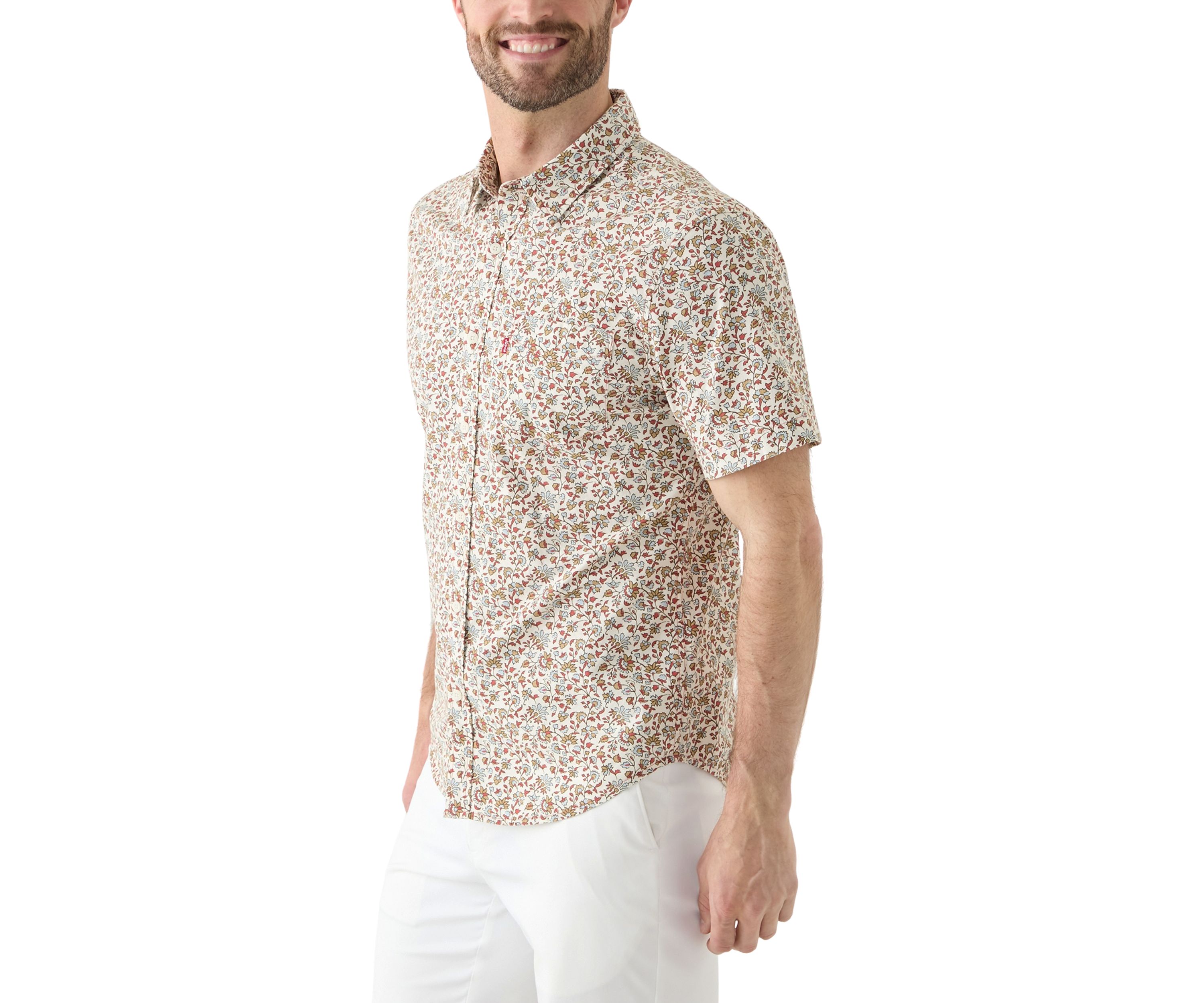 Short Sleeve One Pocket Floral Button Up Shirt 