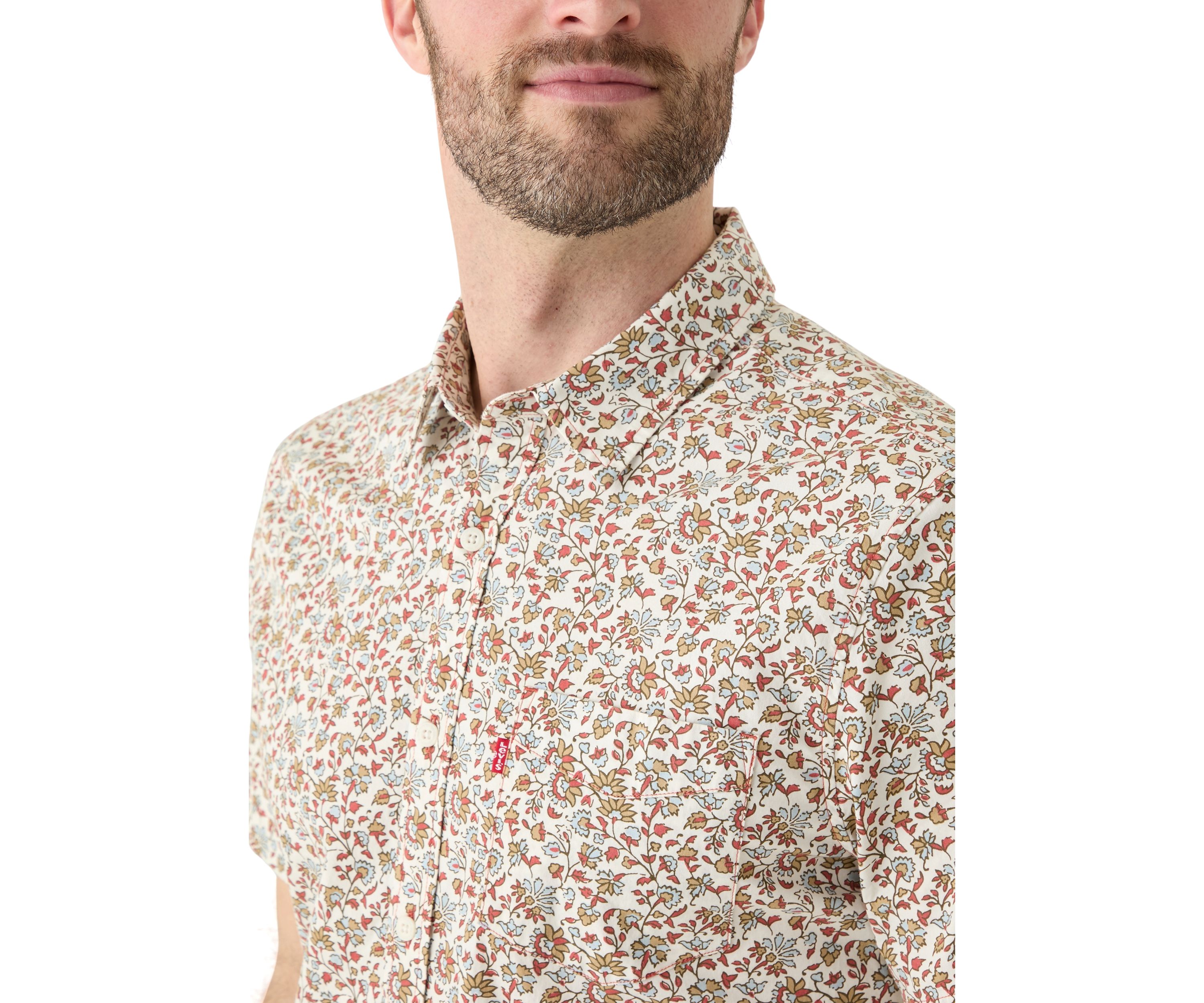 Short Sleeve One Pocket Floral Button Up Shirt 