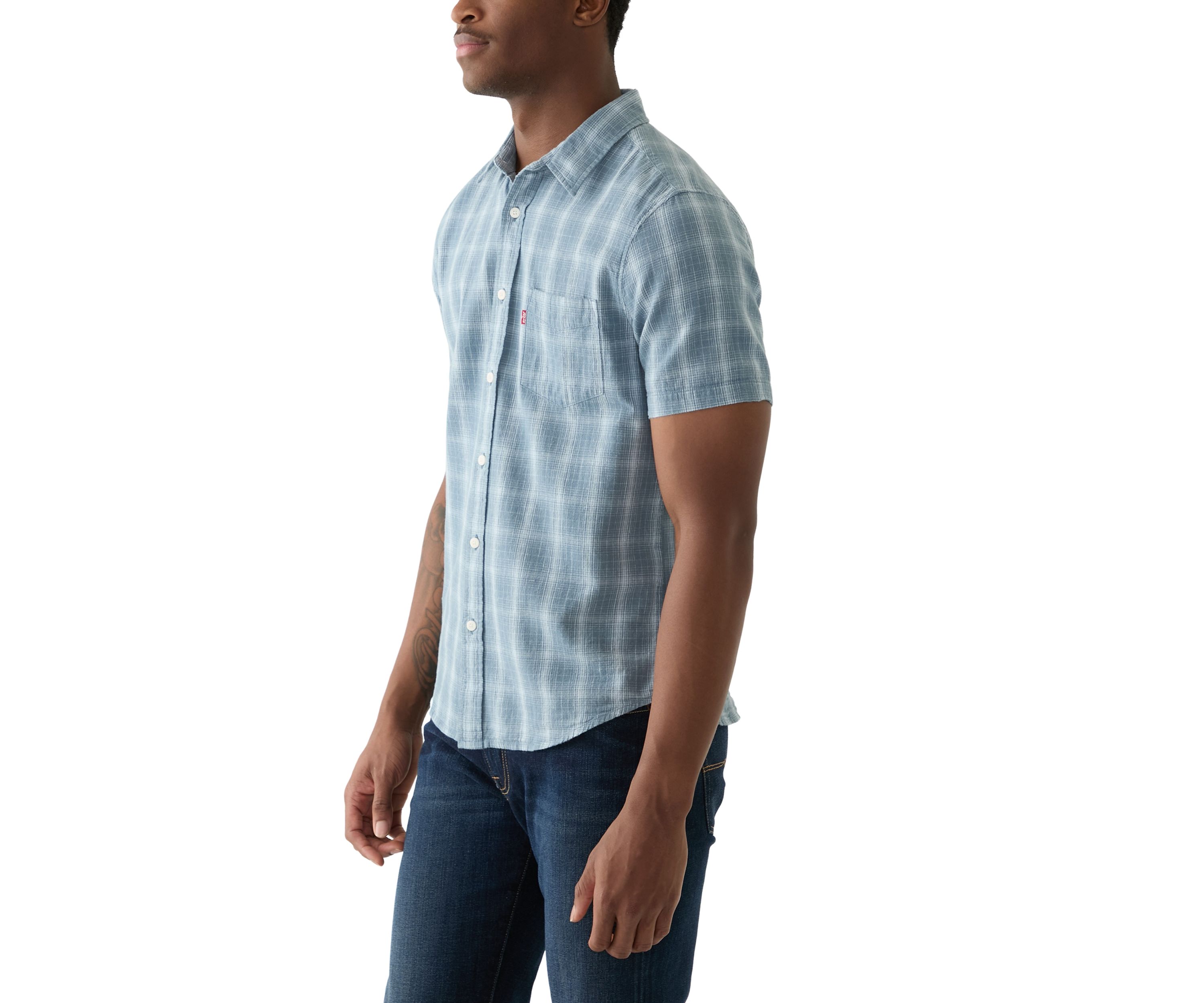 Classic One Pocket Short Sleeve Plaid Button Down Shirt