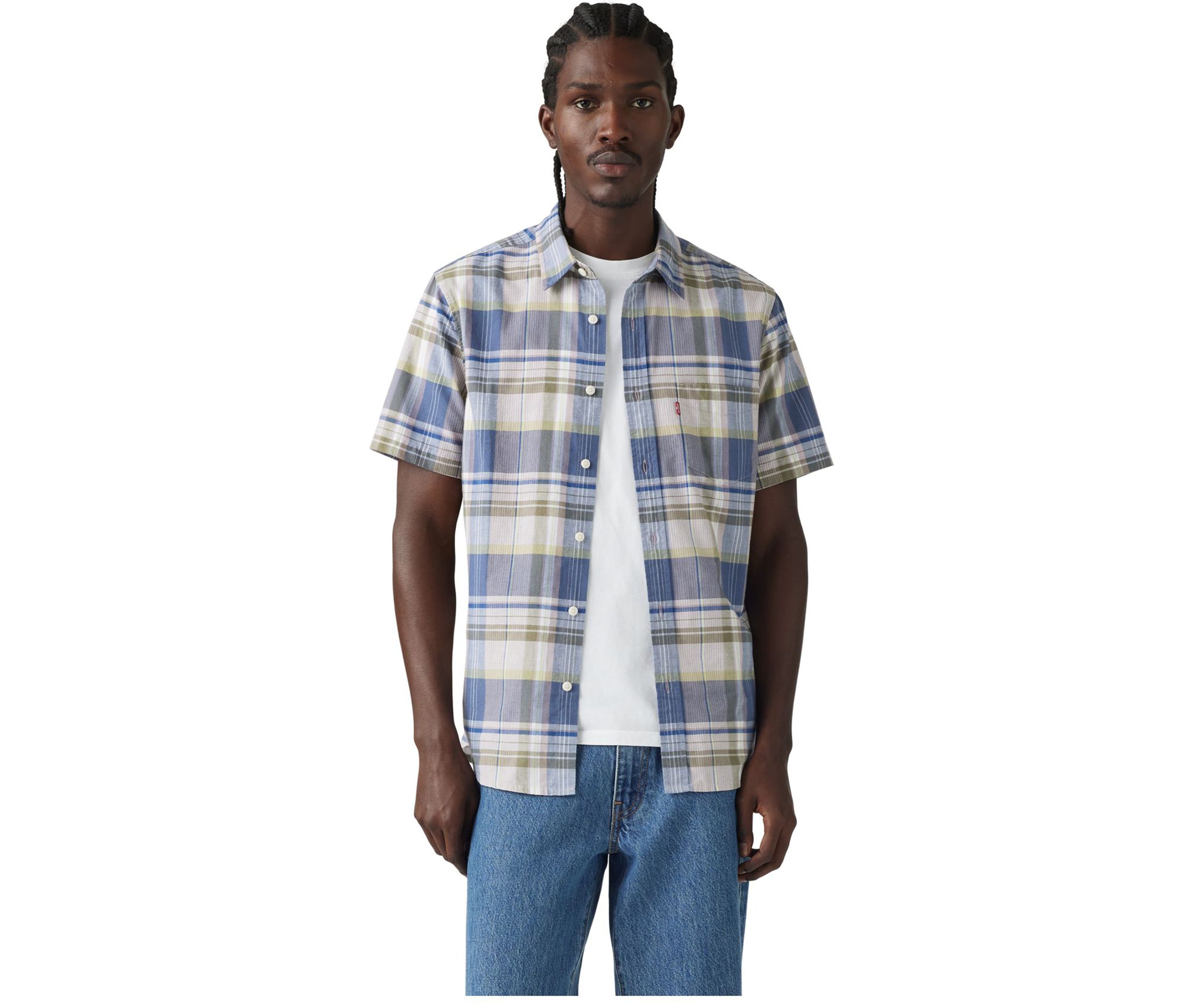 Short Sleeve Plaid One Pocket Standard Shirt 