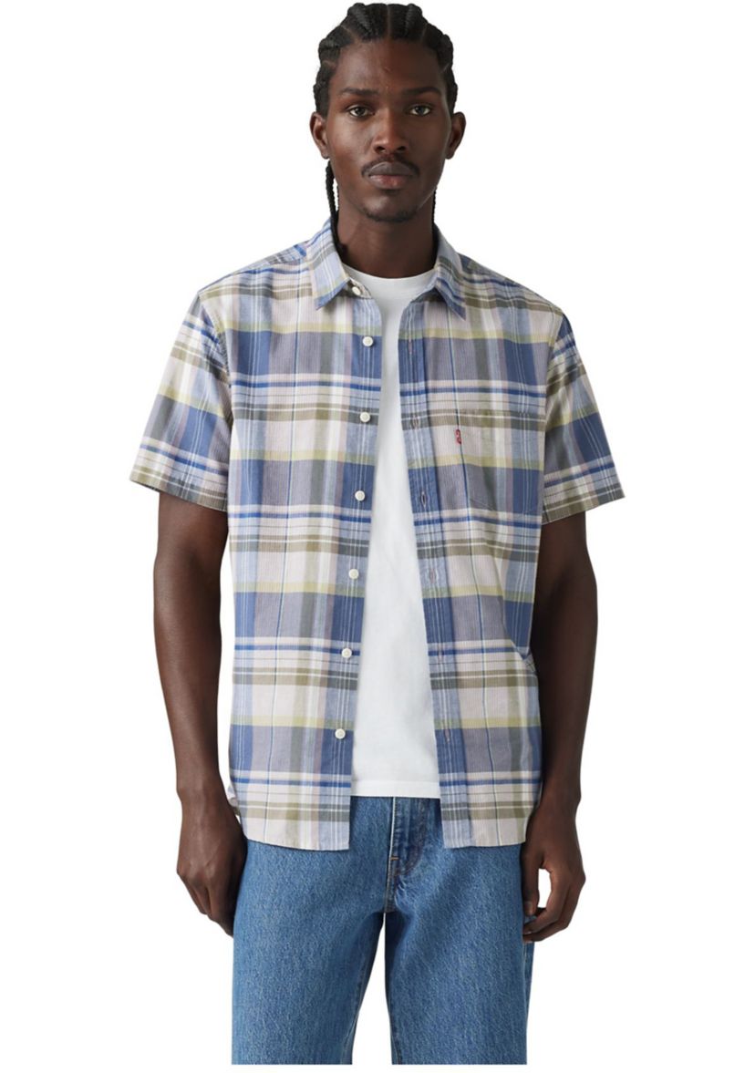 Short Sleeve Plaid One Pocket Standard Shirt 