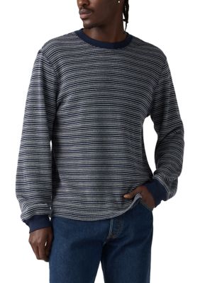 Levi's Men's Long Sleeve Thermal Gareth Striped Shirt, Navy Blue, 2XL