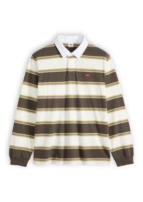 Levi's Men's Long Sleeve Branco Striped Classic Rugby Polo Shirt, XL