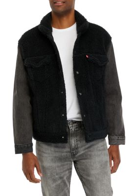 Levi's Men's Hybrid Hoodie V Trucker Jacket - Black Denim XXL