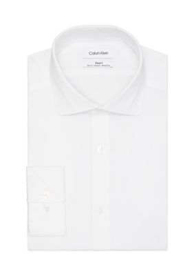 Calvin Klein Men's Big & Tall Steel+ Slim Fit Stretch Wrinkle Free Dress Shirt, White, 20 34/35