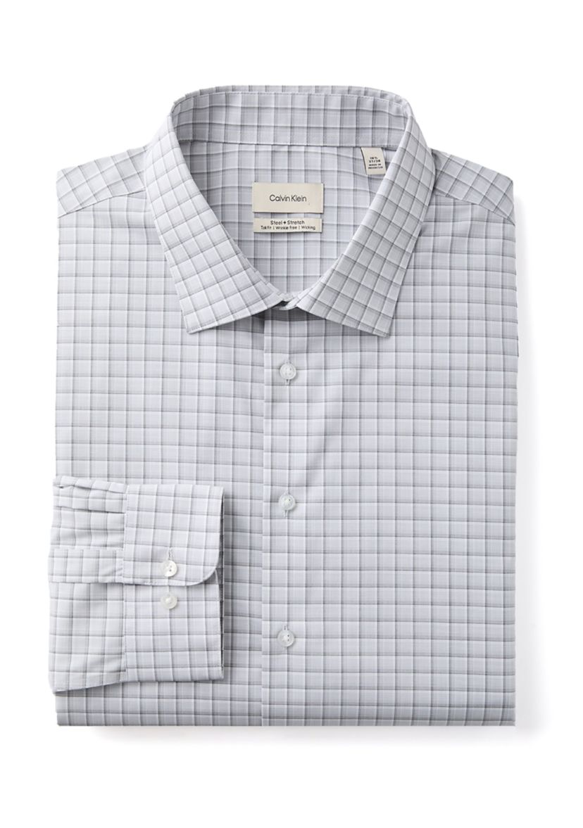 Big & Tall Plaid Steel Stretch Button Down Shirt